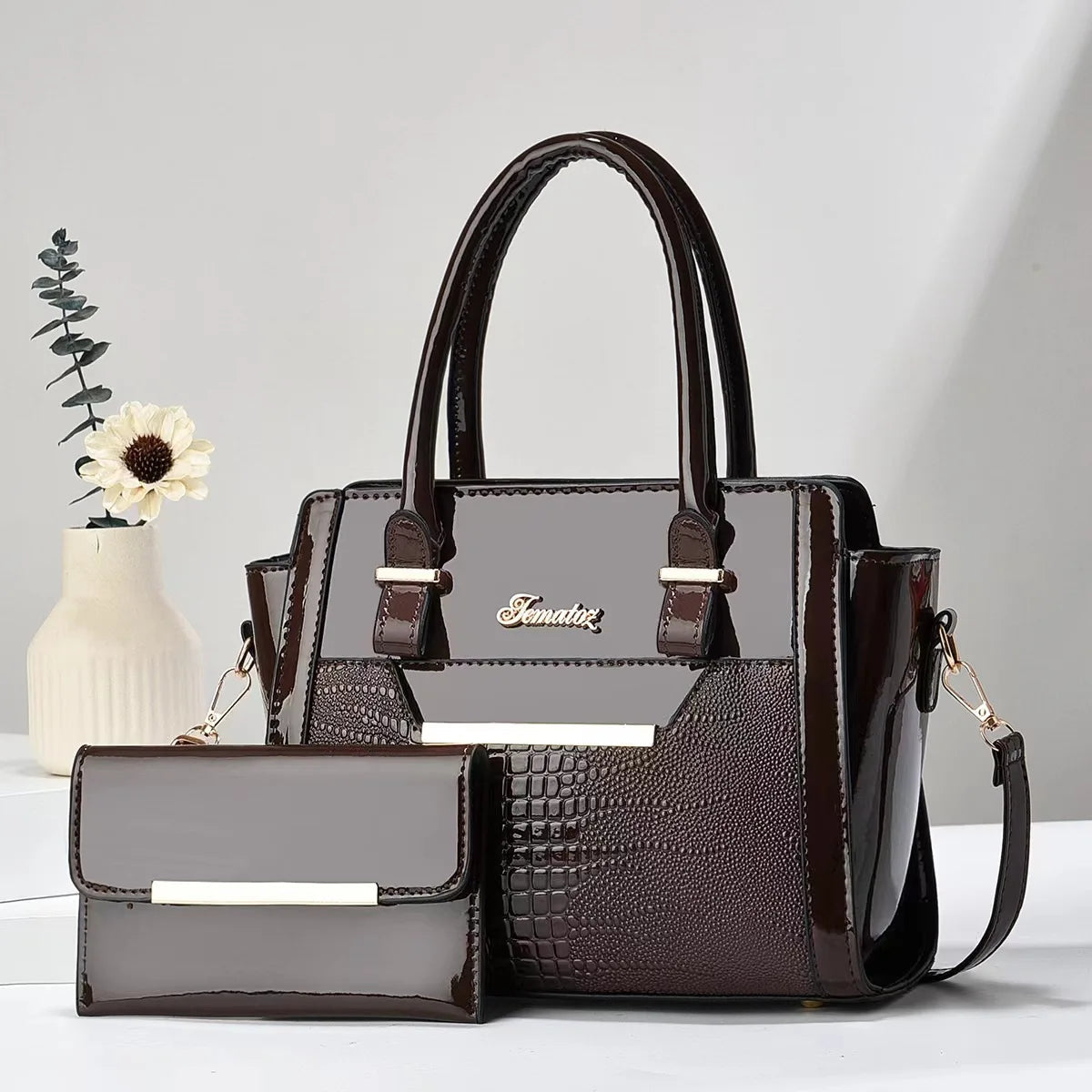 Kit Bolsa e Carteira em Couro Legítimo -  Safira SF294