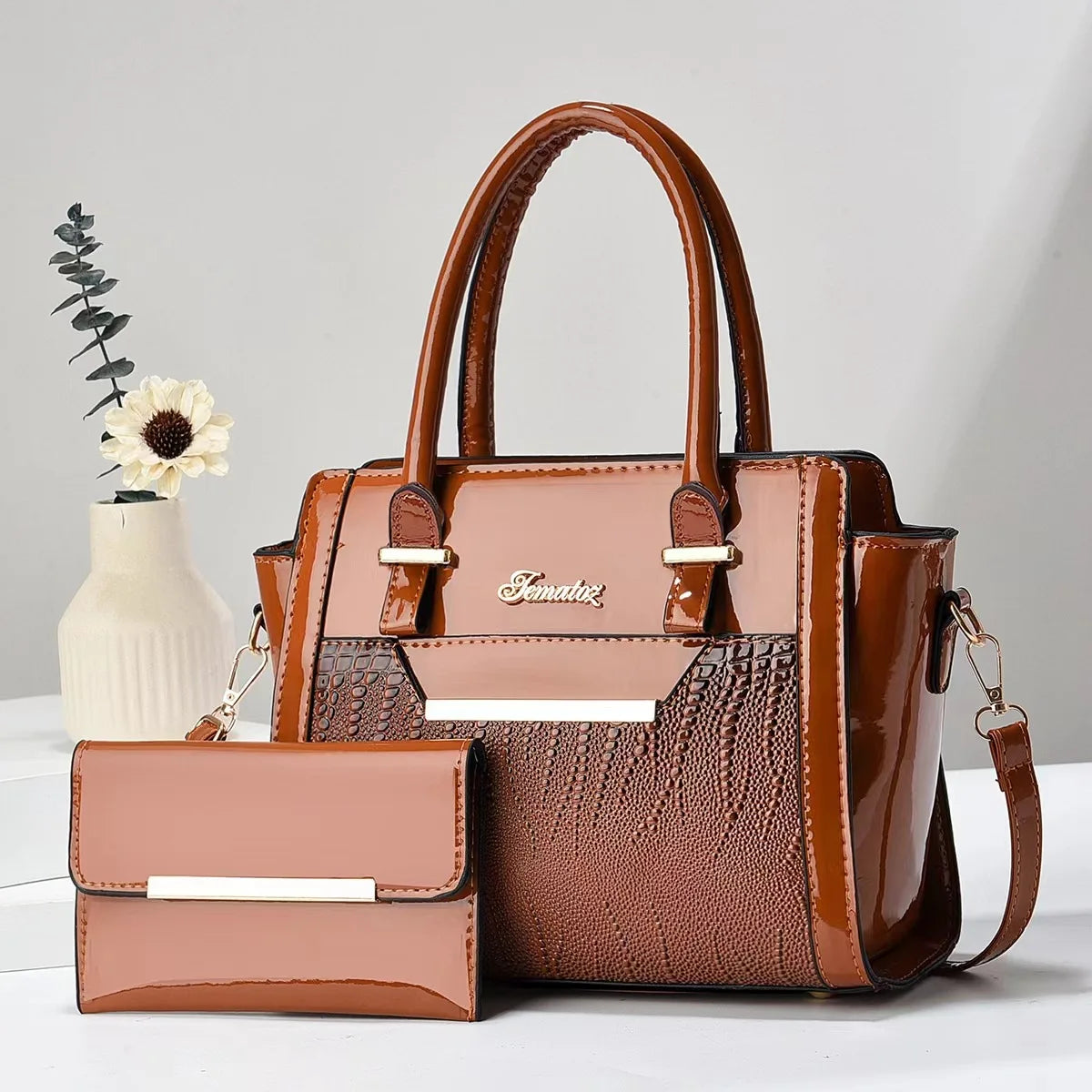 Kit Bolsa e Carteira em Couro Legítimo -  Safira SF294
