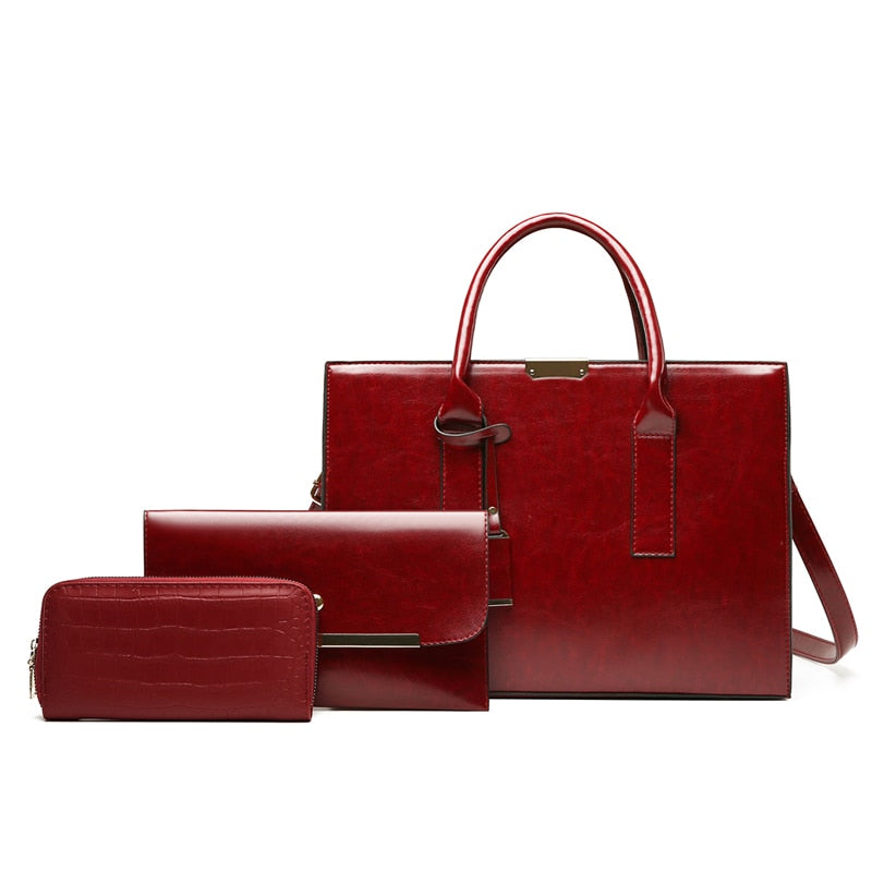 Conjunto em Couro Bolsa + 2 Carteira Safira SF691